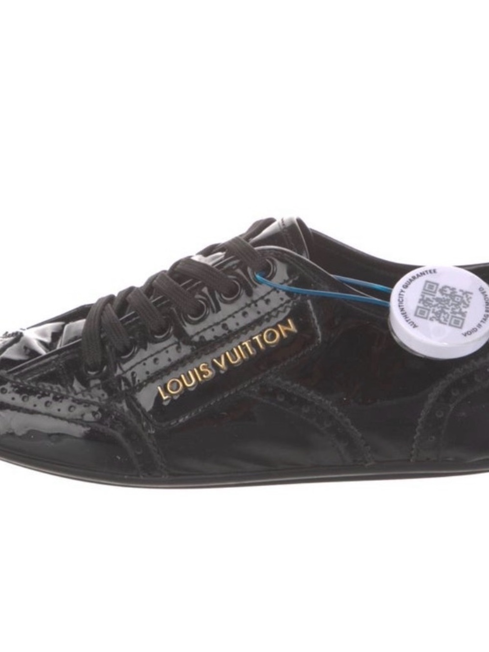 Louis Vuitton Black Patent Leather Lace-Up Trainer with Gold Logo